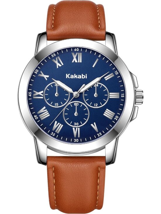 Other - Men's Blue Brown Classic Leather Roman Numeral Quartz Waterproof Wrist Watch